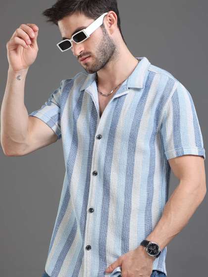 Men Slim Fit Striped Linen Shirt